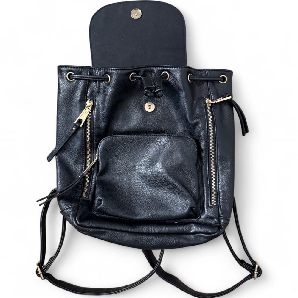 Aldo Black Leather Backpack with Gold Accents